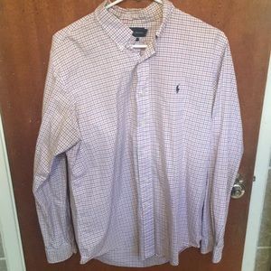 Large pink and blue checkered polo button down